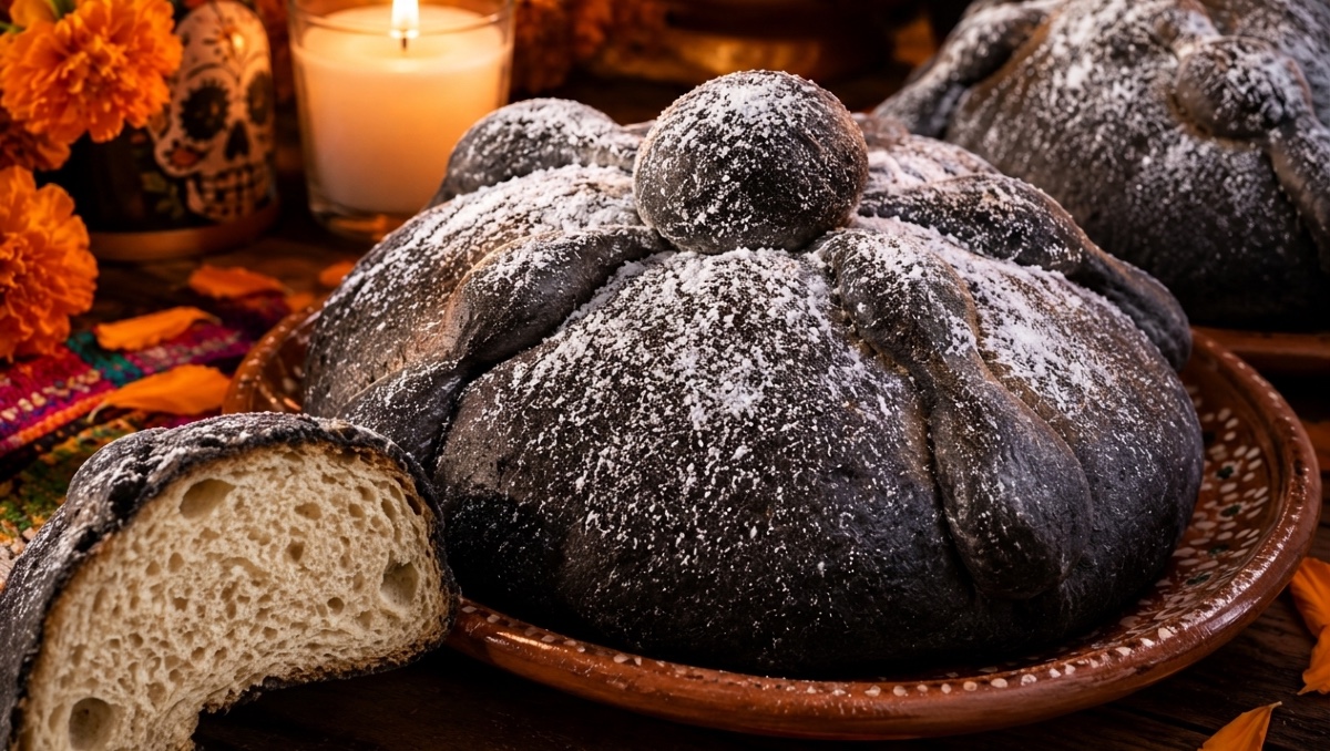 Pan de muerto con ceniza de totomoxtle. | IA