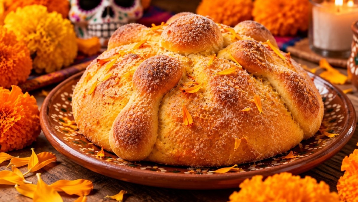 Receta de pan de muerto de cempasúchil (IA)