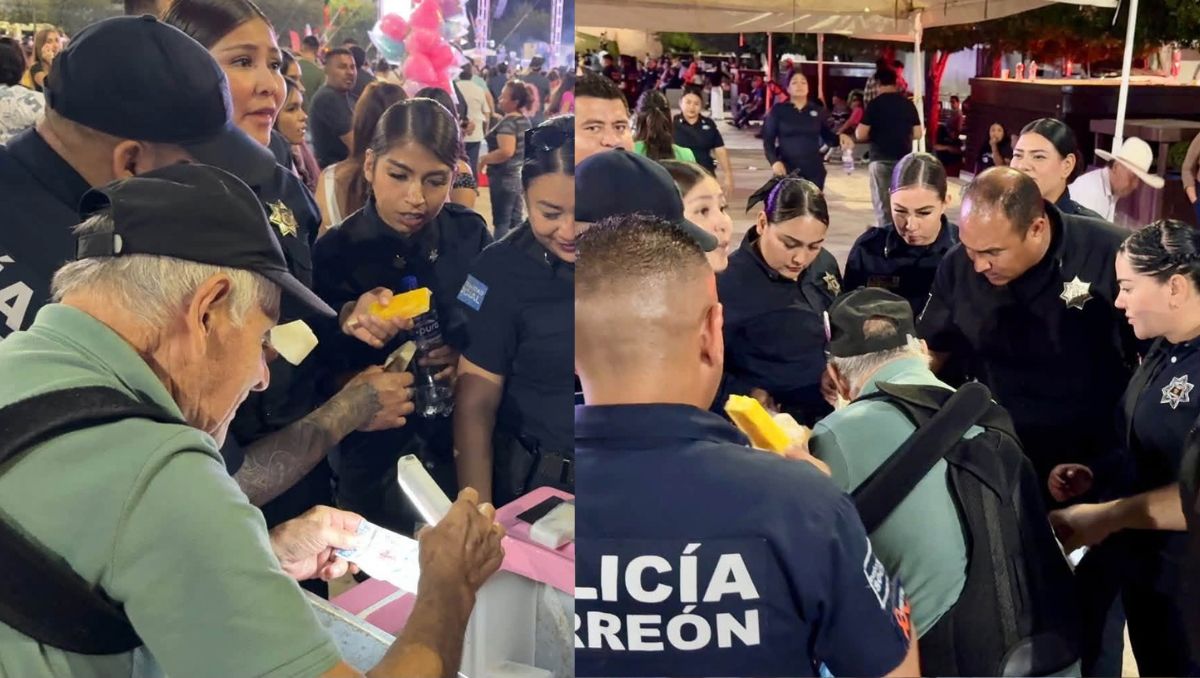 Los elementos tuvieron un encuentro con un vendedor de paletas que acudió a trabajar. | Foto: Facebook de de Dirección de Seguridad Pública Municipal