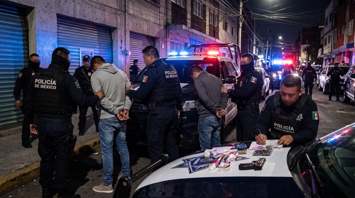 Policías de CdMx detuvieron a dos presuntos integrantes de la Anti Unión con marihuana y un arma. | Generado con IA