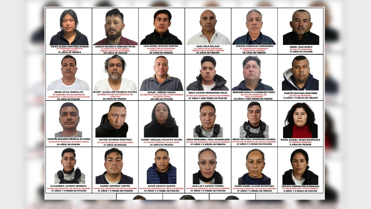 Exservidores públicos municipales y policías recibieron condenas que suman mil 208 años y 10 meses de prisión. | Foto: Especial