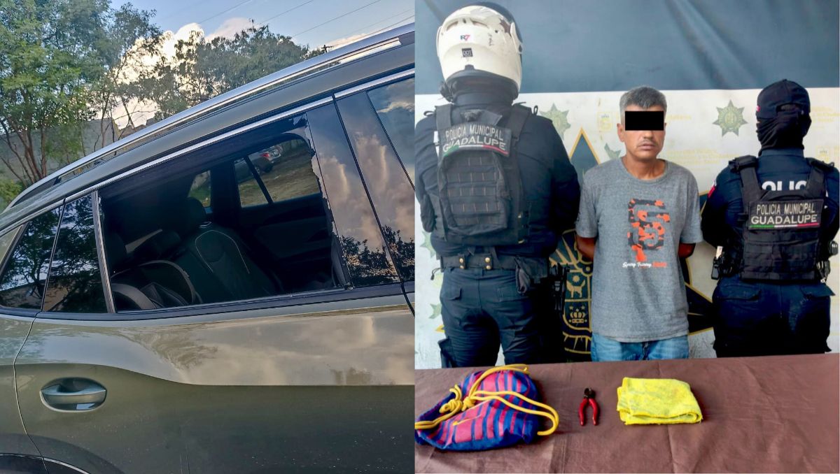 Hombre detenido por presuntamente cometer robos tipo cristalazo en Guadalupe, NL | Foto: Ángel Mercado