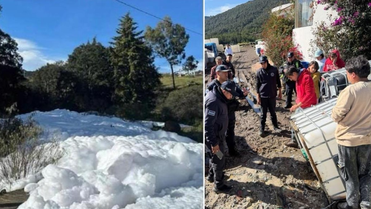 La contaminación con sosa cáustica y amoniaco generó una densa espuma en el estado de méxico | Foto: Especial