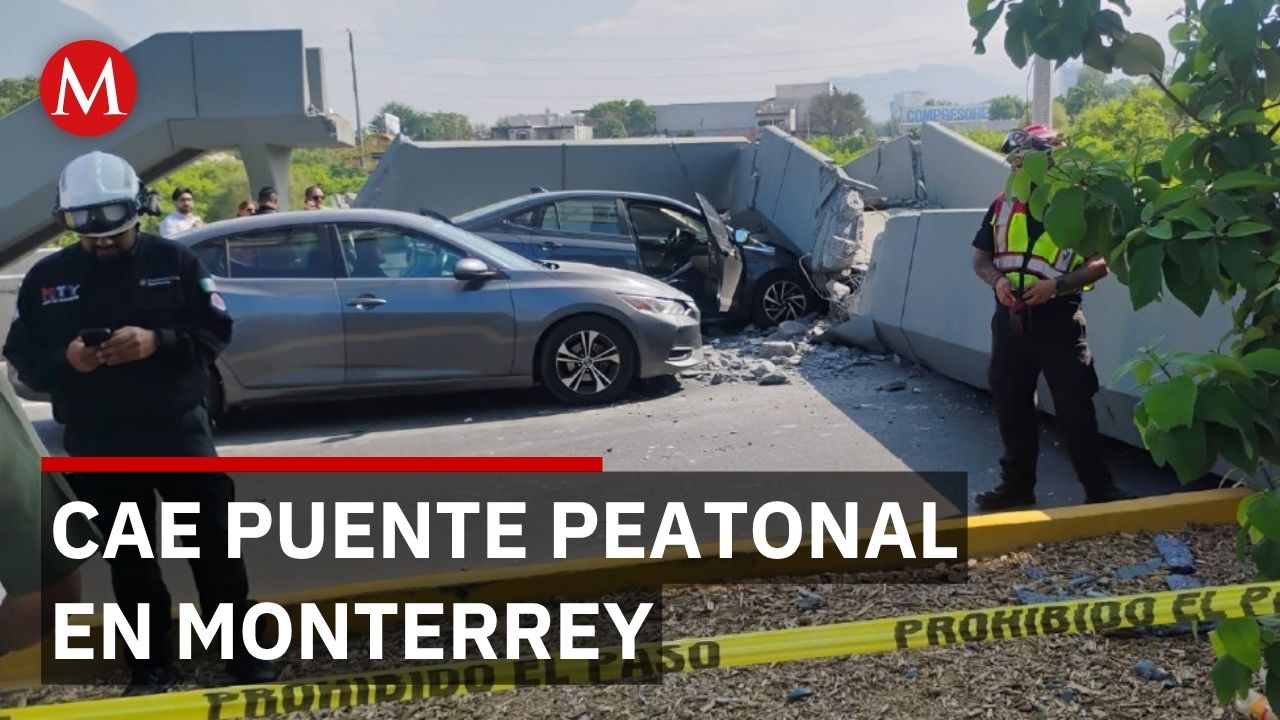 Puente peatonal colapsa y destroza automóvil en Monterrey