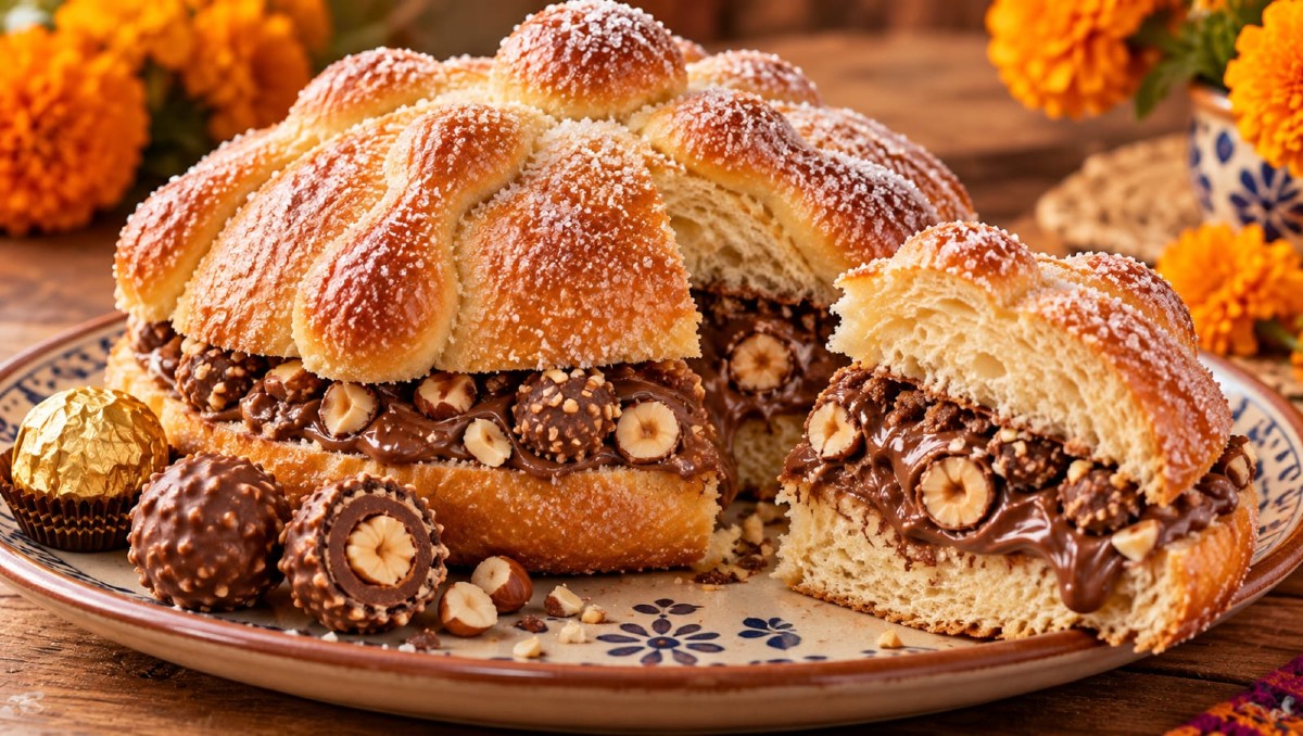 Receta para hacer un relleno cremoso de Ferrero Roche para pan de muerto (IA)
