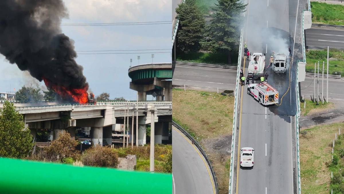 Bomberos controlan incendio de ambulancia en el Libramiento Bicentenario. | Foto: RRSS/Ayuntamiento de San Mateo Atenco