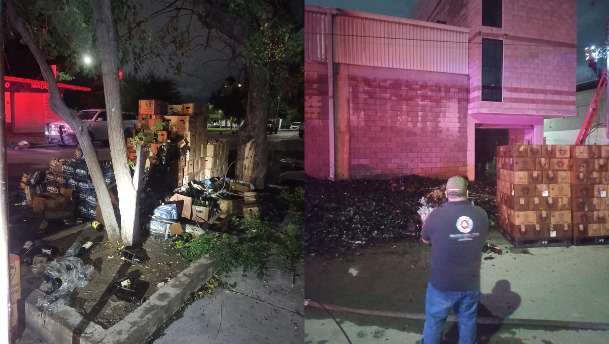 Se incendia depósito de cerveza en el Centro de Torreón. (Eunice Muñoz)