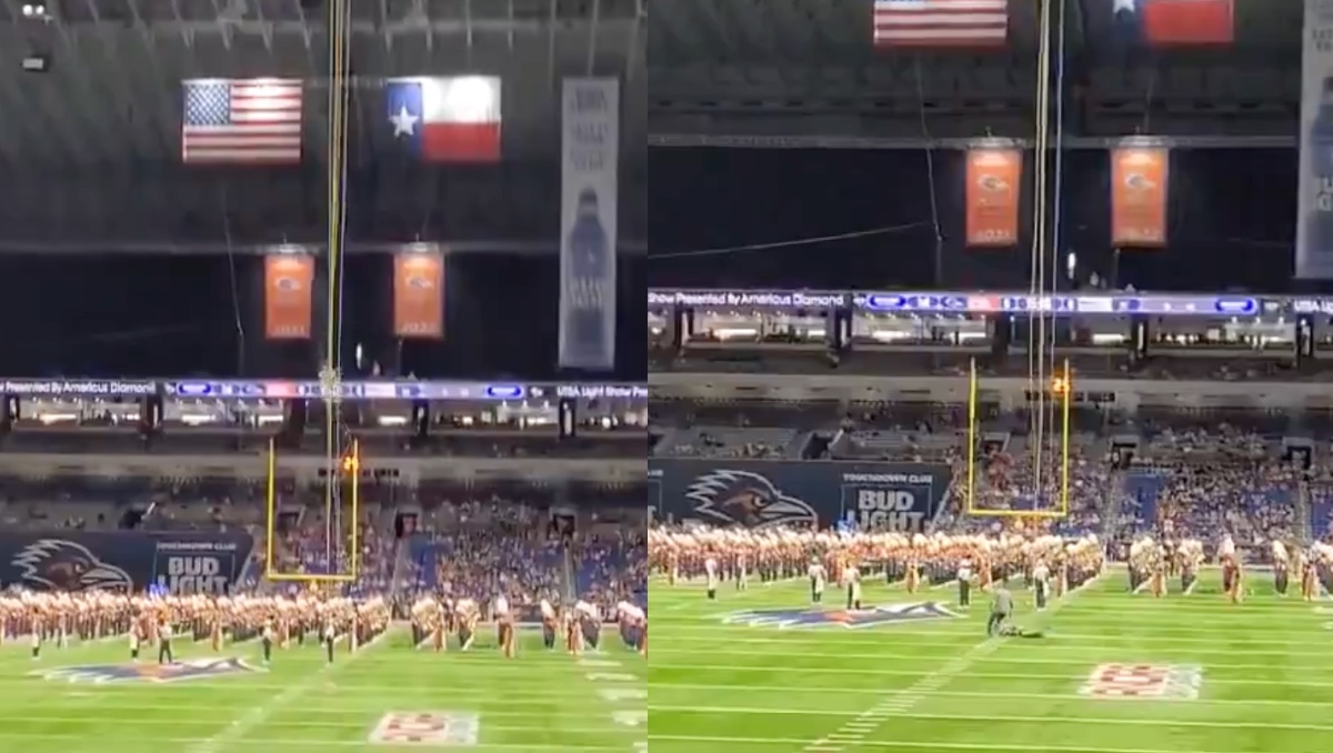 Militar de EU cae desde el techo de un estadio y muere previo a juego universitario de americano | VIDEO