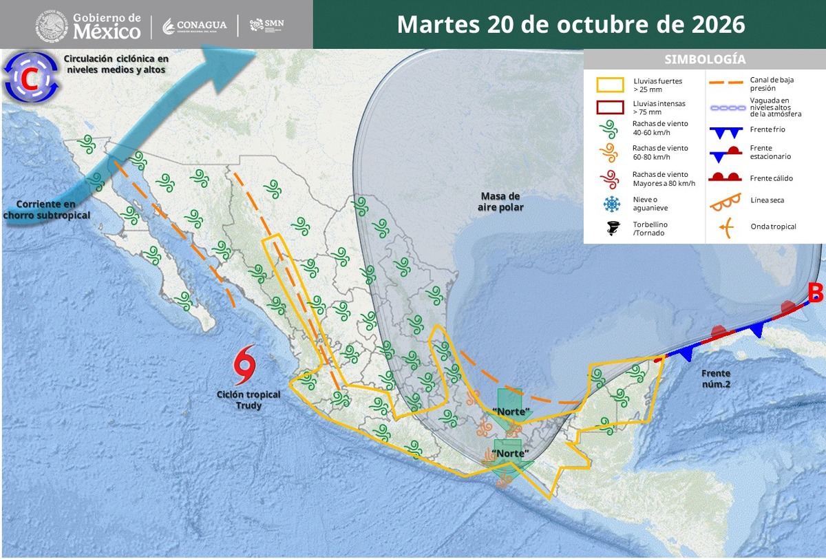 Masa de aire polar en México el 20 de octubre 2026 | SMN Conagua