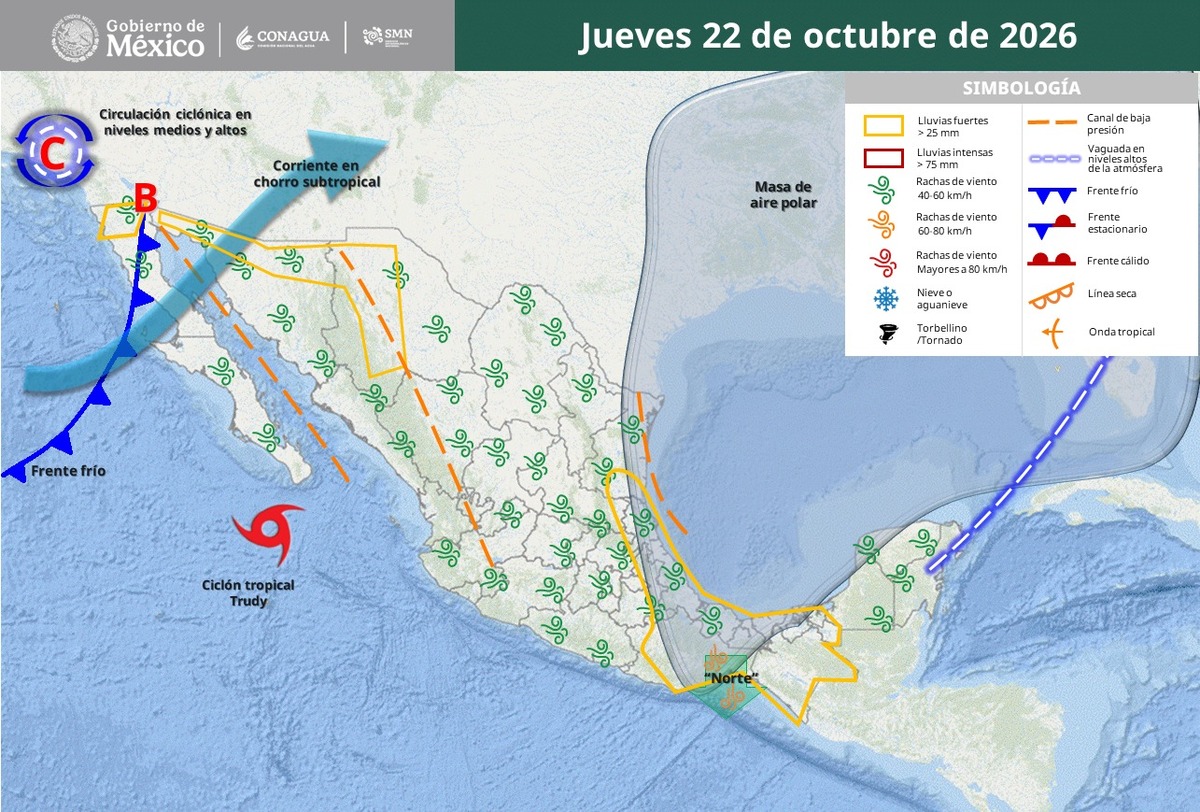 Masa de aire polar en México el 22 de octubre 2026 | SMN Conagua