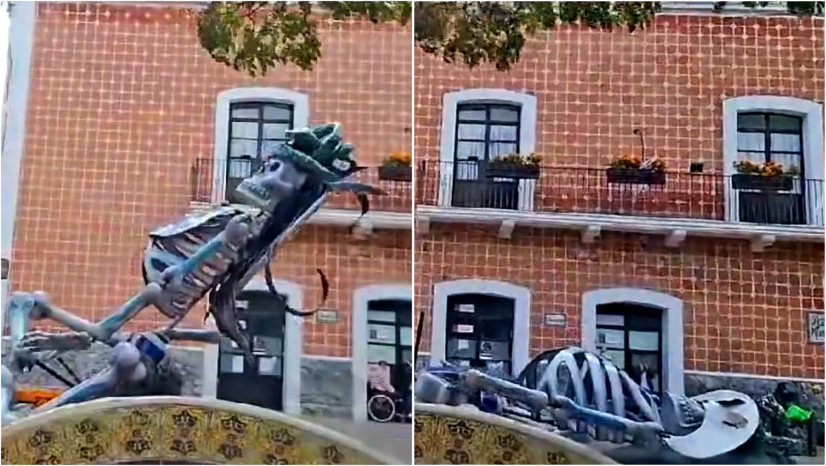 Viento tira a Metztli, catrina monumental en Atlixco | Tiktok fannytoxqui