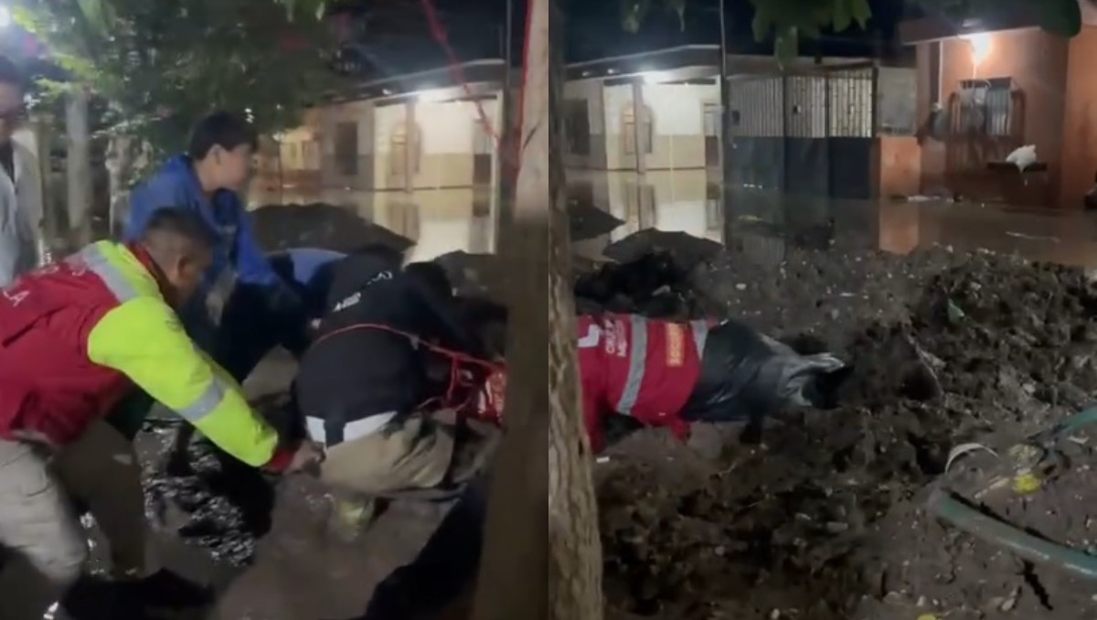 Los voluntarios hicieron una pequeña cadena humana y comenzaron a empujarlo hacia la superficie. (Cortesía Bomberos voluntarios)
