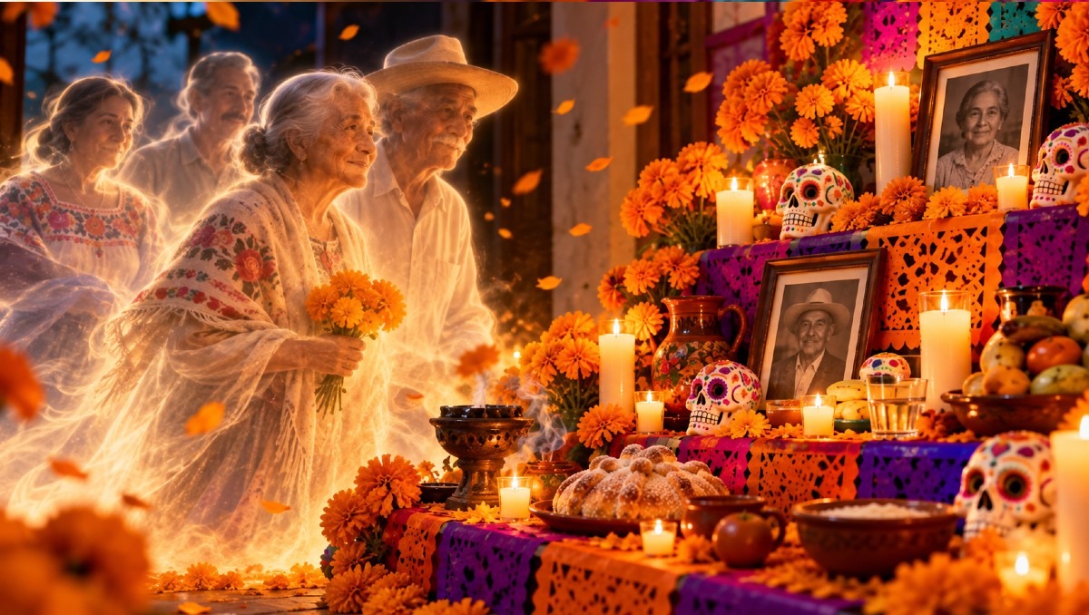 Ofrenda de día de muertos para los difuntos mayores / IA M2