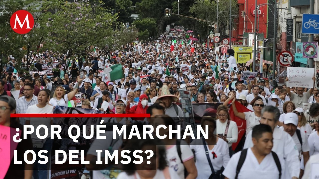 Trabajadores del IMSS marchan en la CDMX en rechazo al aumento salarial del 8%
