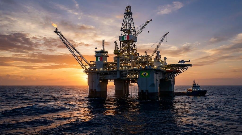 La colaboración técnica entre Pemex y Petrobras impulsará la exploración y producción en aguas profundas del Golfo de México. Foto: Milenio IA.