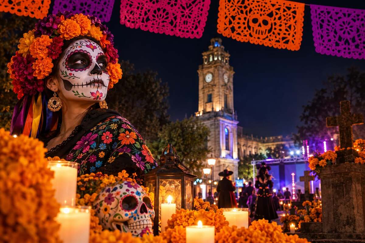Pachuca alista recorridos de terror y actividades culturales por Día de Muertos. (Imagen generada con IA)